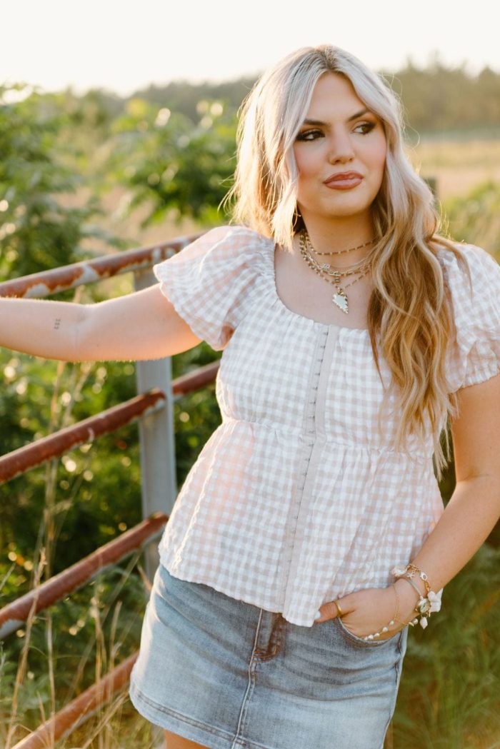 Beige Gingham Babydoll Top