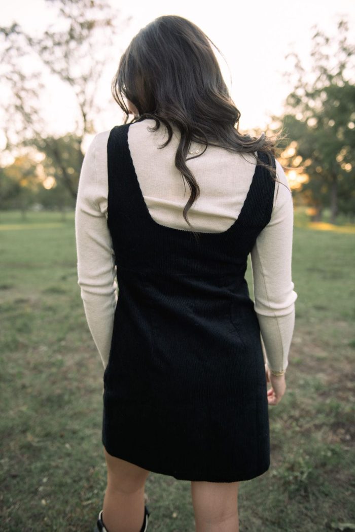 Black Corduroy Pinafore Mini Dress - Image 2