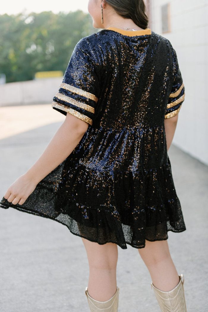 Black & Gold Jersey Sequin Dress - Image 2