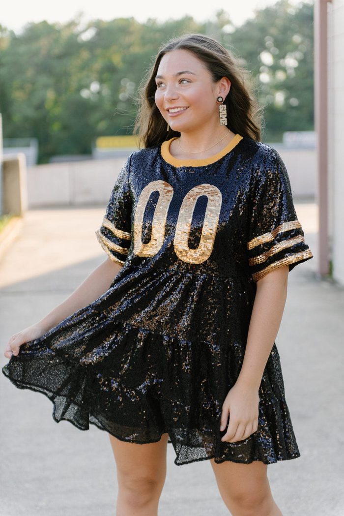 Black & Gold Jersey Sequin Dress - Image 3