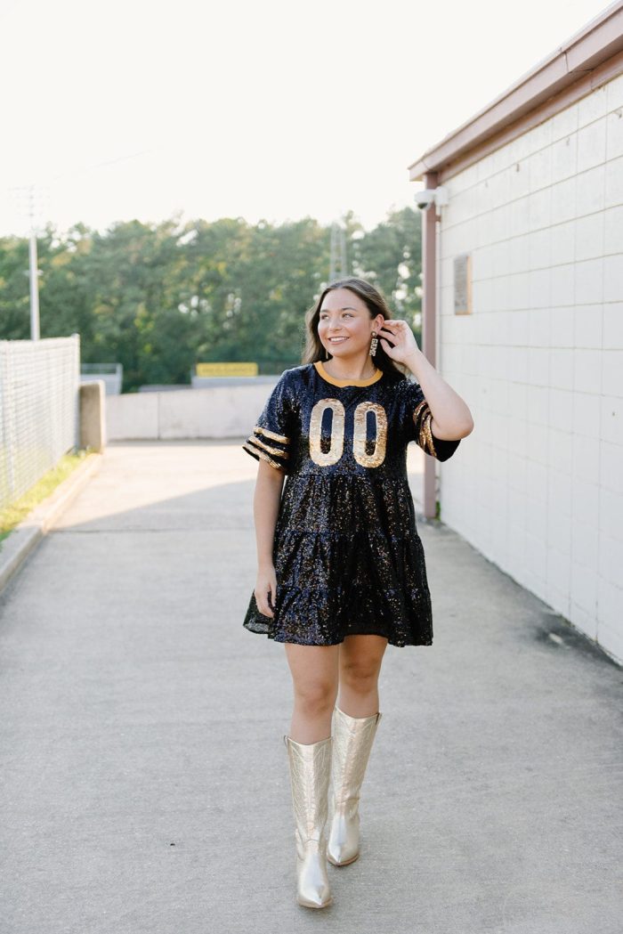 Black & Gold Jersey Sequin Dress - Image 5