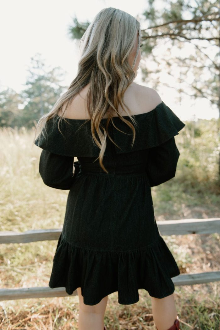 Black Wash Ruffle Denim Dress - Image 2