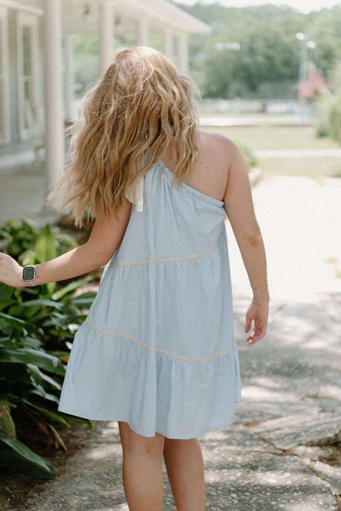 Blue One Shoulder Bow Dress - Image 2