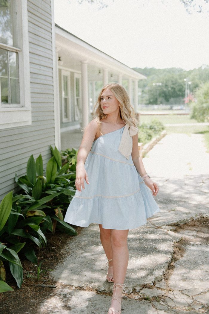 Blue One Shoulder Bow Dress - Image 3