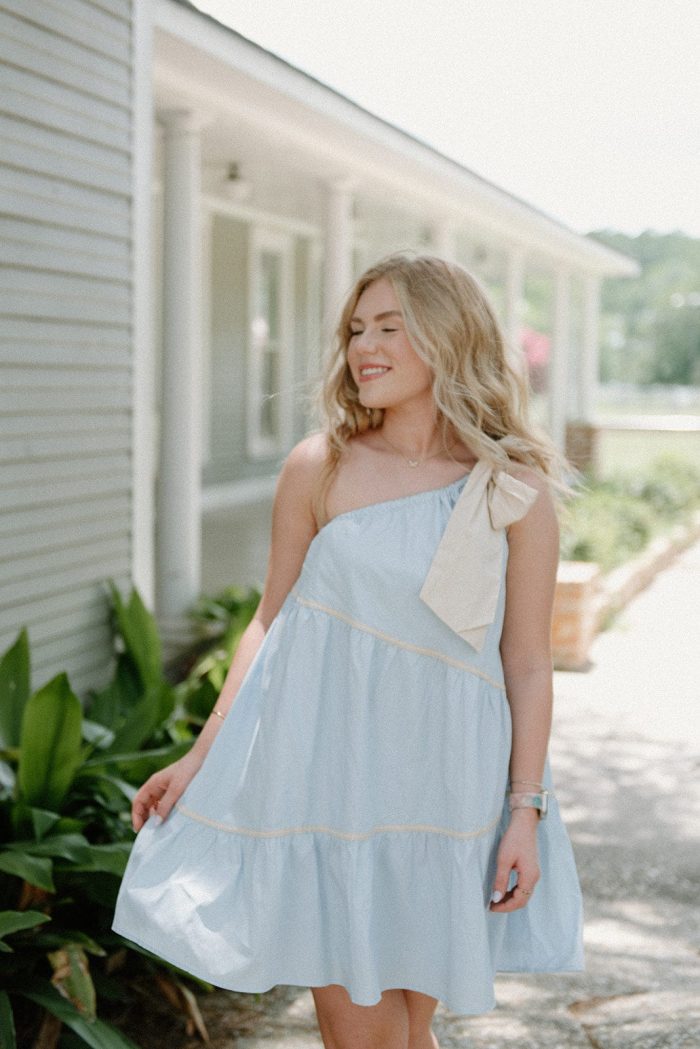 Blue One Shoulder Bow Dress - Image 5