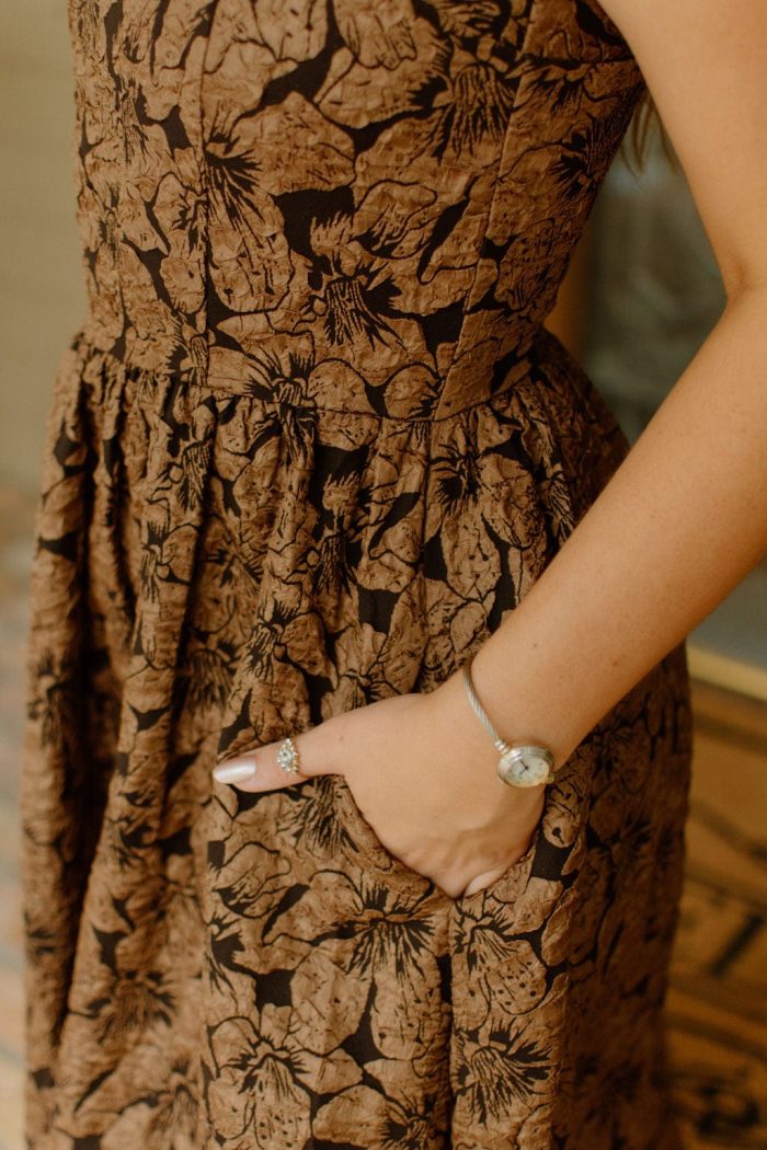 Brown Bow Detail Textured Midi Dress - Image 5