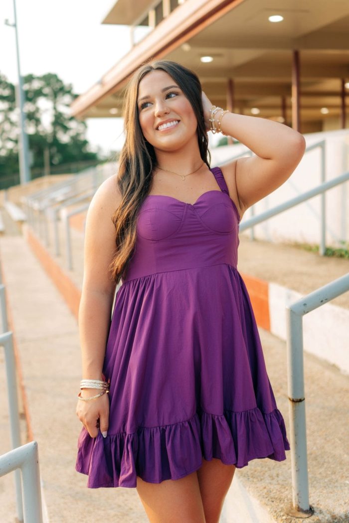 Purple Ruffle Hem Bustier Mini Dress