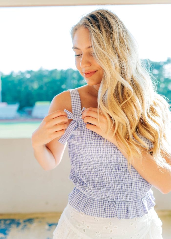 Purple Gingham Bow Detail Top - Image 3