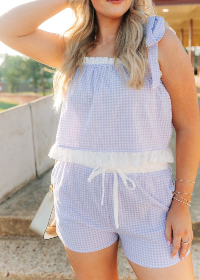 Purple Gingham Ruffle Trim Short Set - Image 4