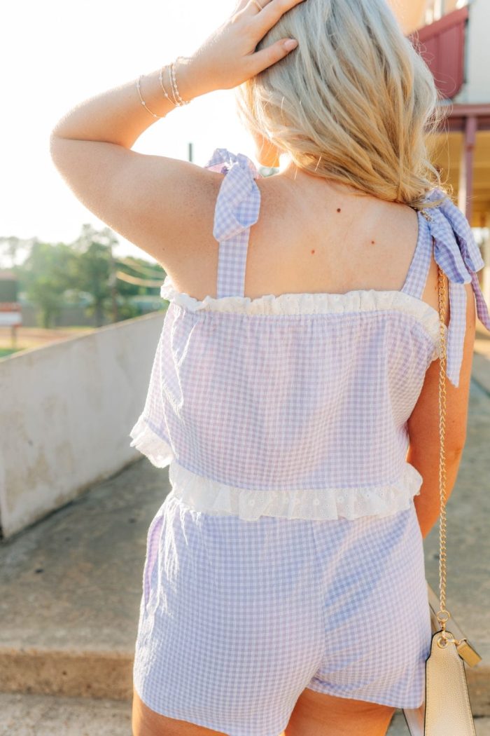 Purple Gingham Ruffle Trim Short Set - Image 2
