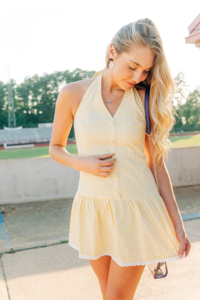 Yellow Gingham Halter Mini Dress - Image 3