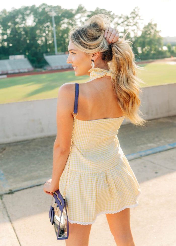 Yellow Gingham Halter Mini Dress - Image 2
