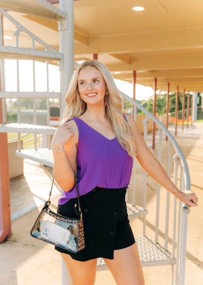 Purple V-Neck Shoulder Tie Top