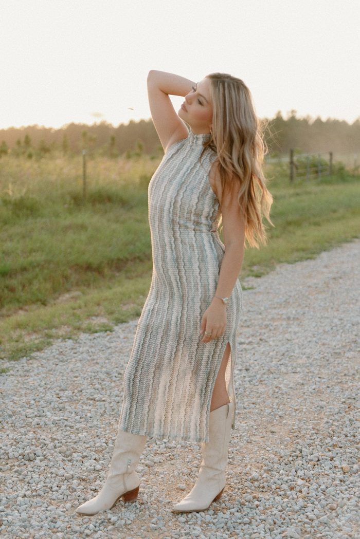Green Striped Crochet Midi Dress - Image 3