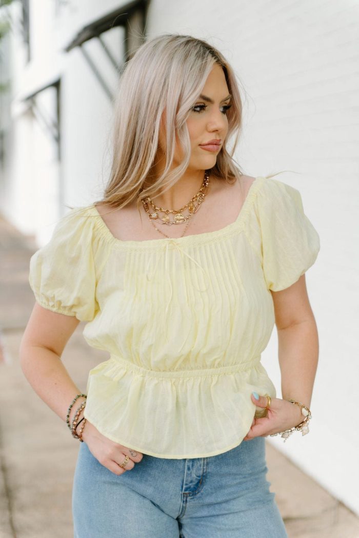 Lemon Peplum Puff Sleeve Blouse