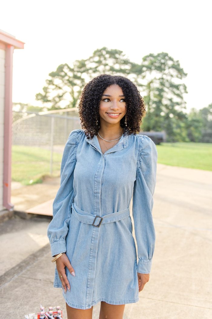 Light Wash Belted Denim Dress - Image 5