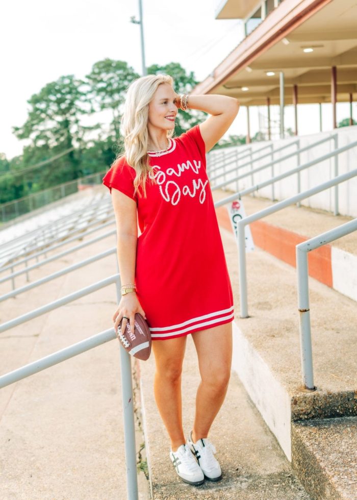Red Gameday Tinsel Knit Dress - Image 3