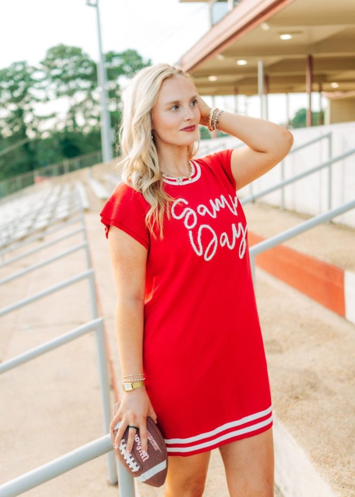 Red Gameday Tinsel Knit Dress - Image 6
