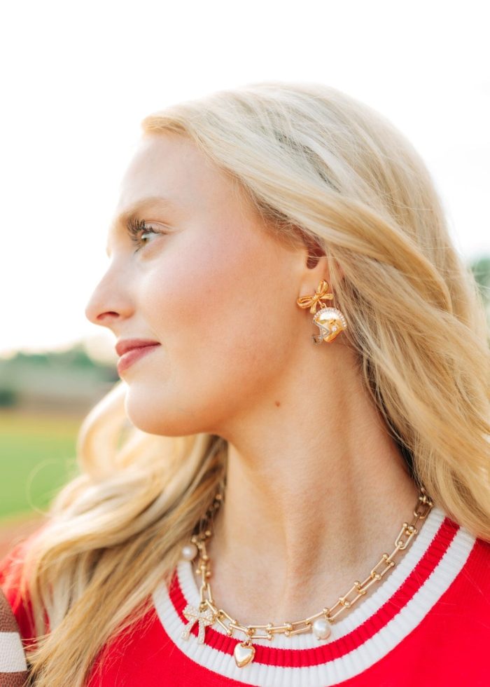 Gold Football Helmet Bow Earrings