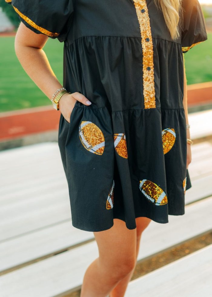 Black & Gold Collared Sequin Football Dress - Image 4