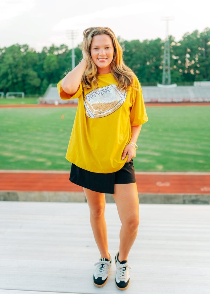 Mustard Sequin Football Patch Tee - Image 6