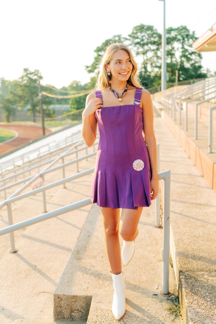 Purple Buckle Strap Pleated Mini Dress - Image 6