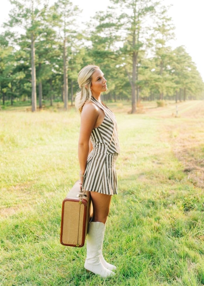 Brown Striped Pleated Vest Dress - Image 3