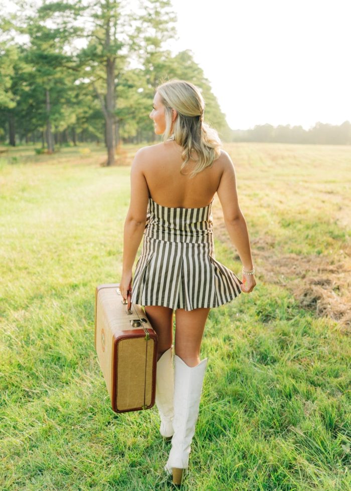 Brown Striped Pleated Vest Dress - Image 2