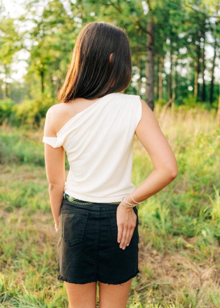 Cream Twist Draped Shoulder Top - Image 2