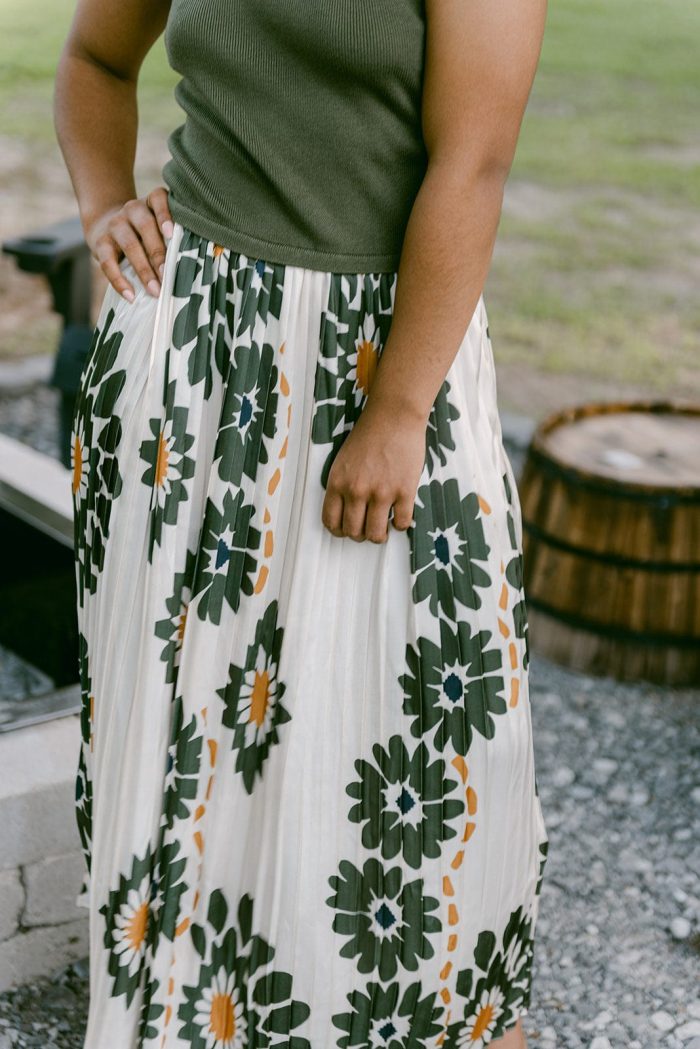 Olive Floral Pleated Midi Dress - Image 5