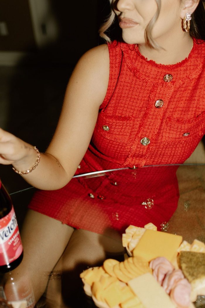 Red Sleeveless Tweed Mini Dress - Image 3