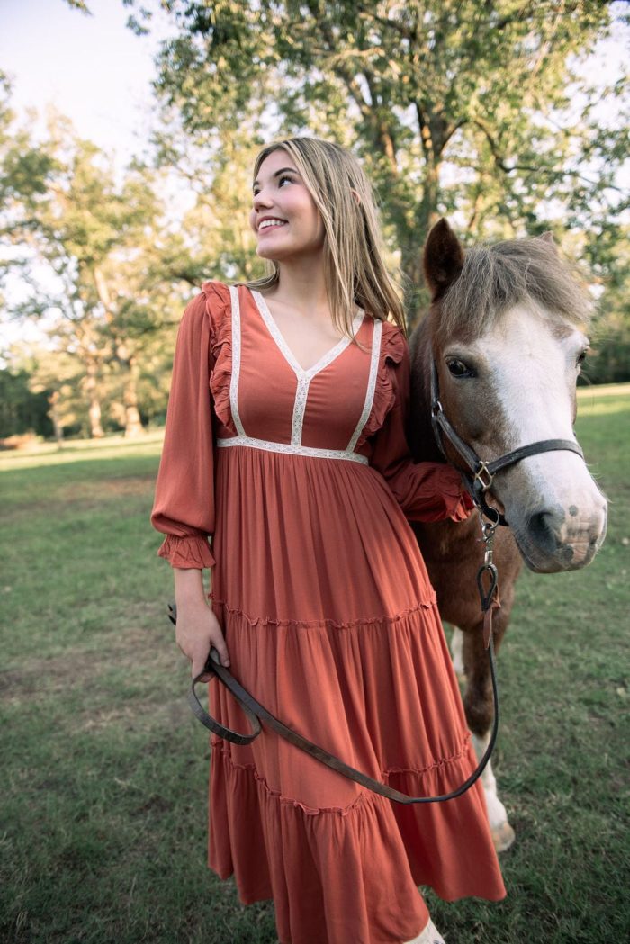 Rust Lace Detail Tiered Maxi Dress - Image 3