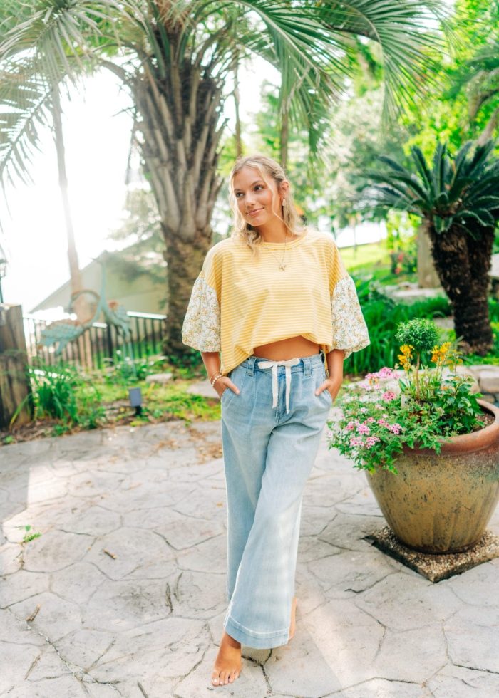 Yellow Floral Short Puff Sleeve Top - Image 6