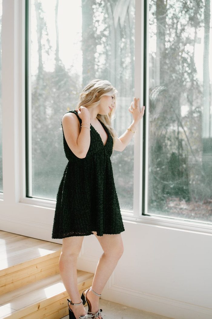 Black Textured Sleeveless Mini Dress - Image 4