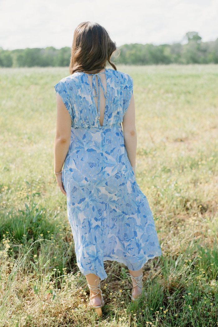 Blue & Gold Pleated Midi Dress - Image 2