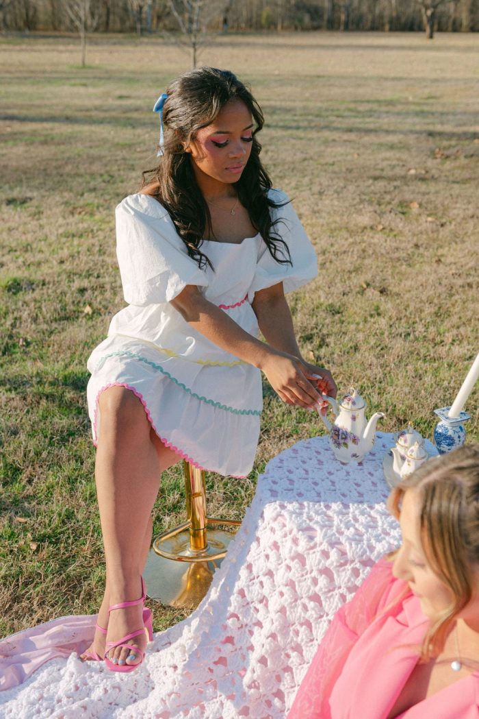 White Poplin Tiered Ruffle Color Dress - Image 6