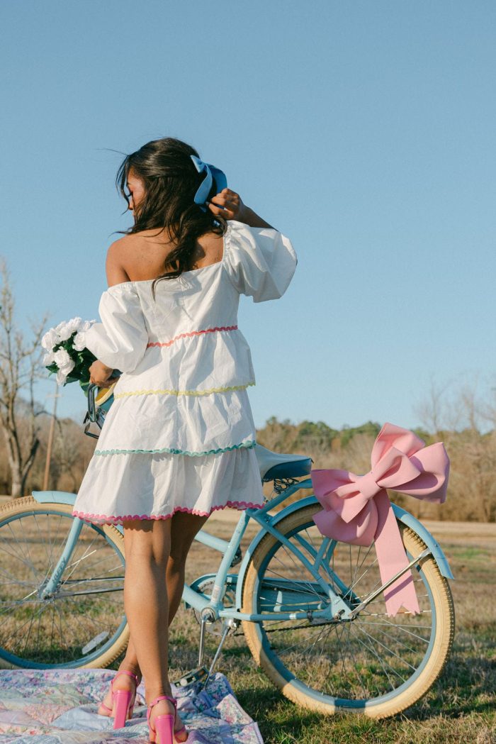 White Poplin Tiered Ruffle Color Dress - Image 2