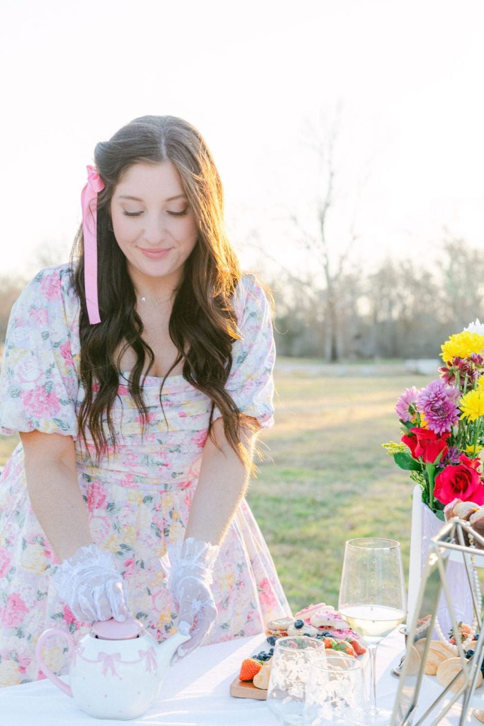 Pink Floral Puff Sleeve Midi Dress - Image 4