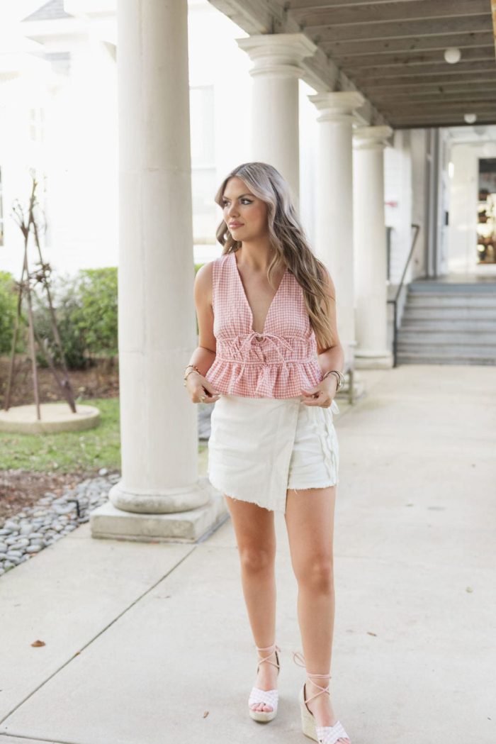 Pink Gingham V-Neck Sleeveless Top - Image 4