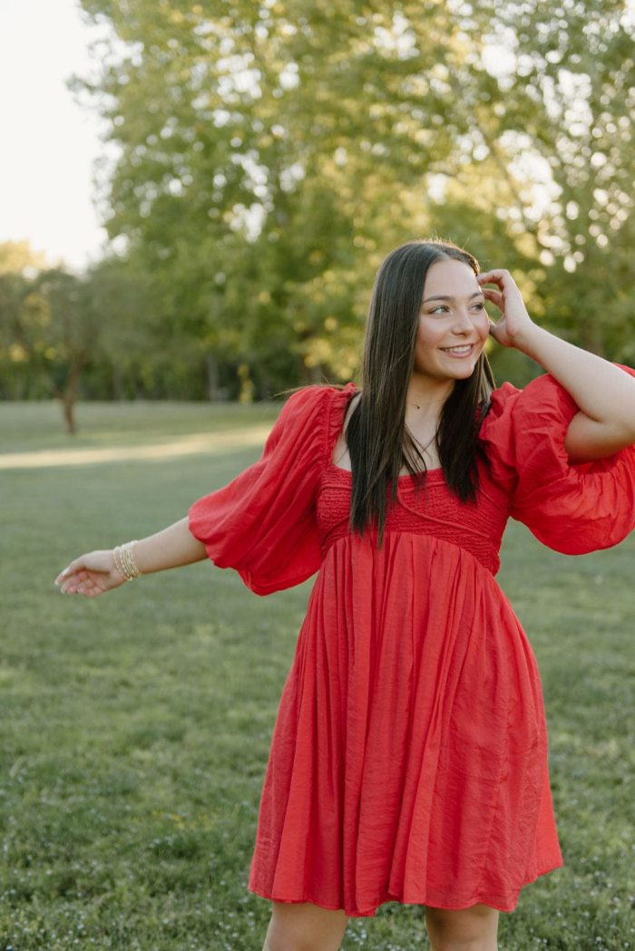 Red Puff Sleeve Smocked Mini Dress - Image 4