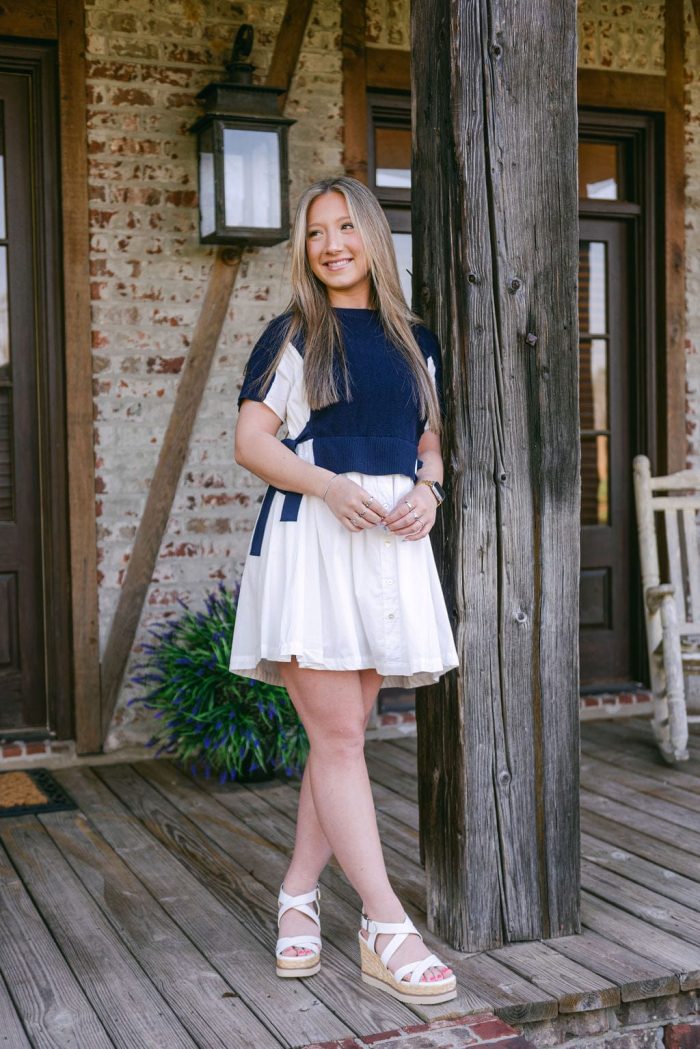 Navy Knit Detail Button Down Dress - Image 3