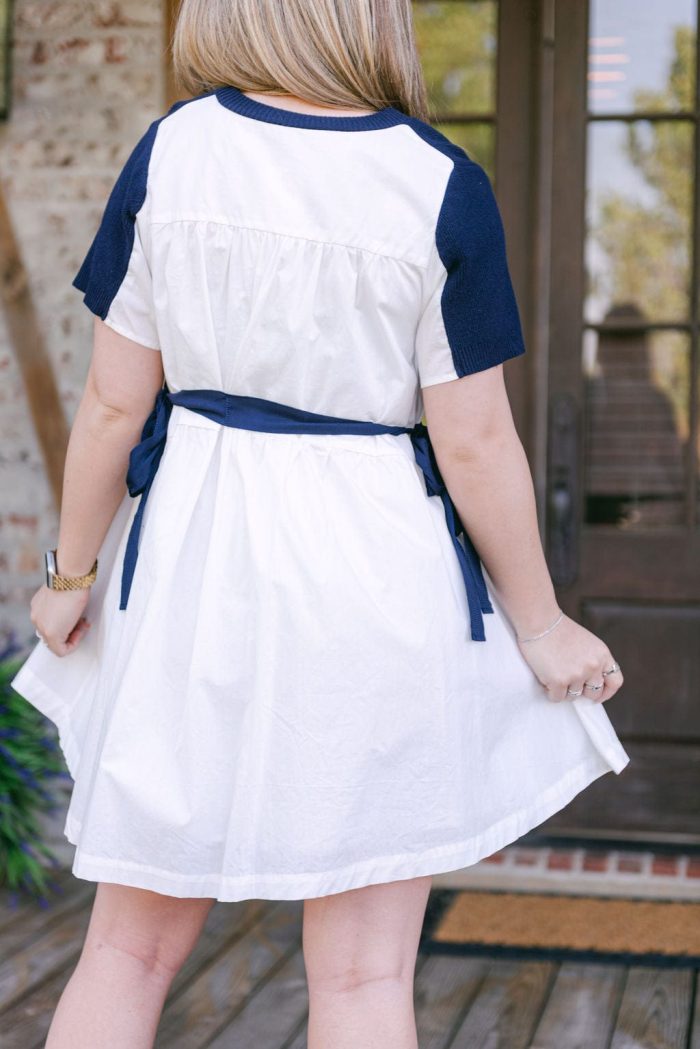 Navy Knit Detail Button Down Dress - Image 2