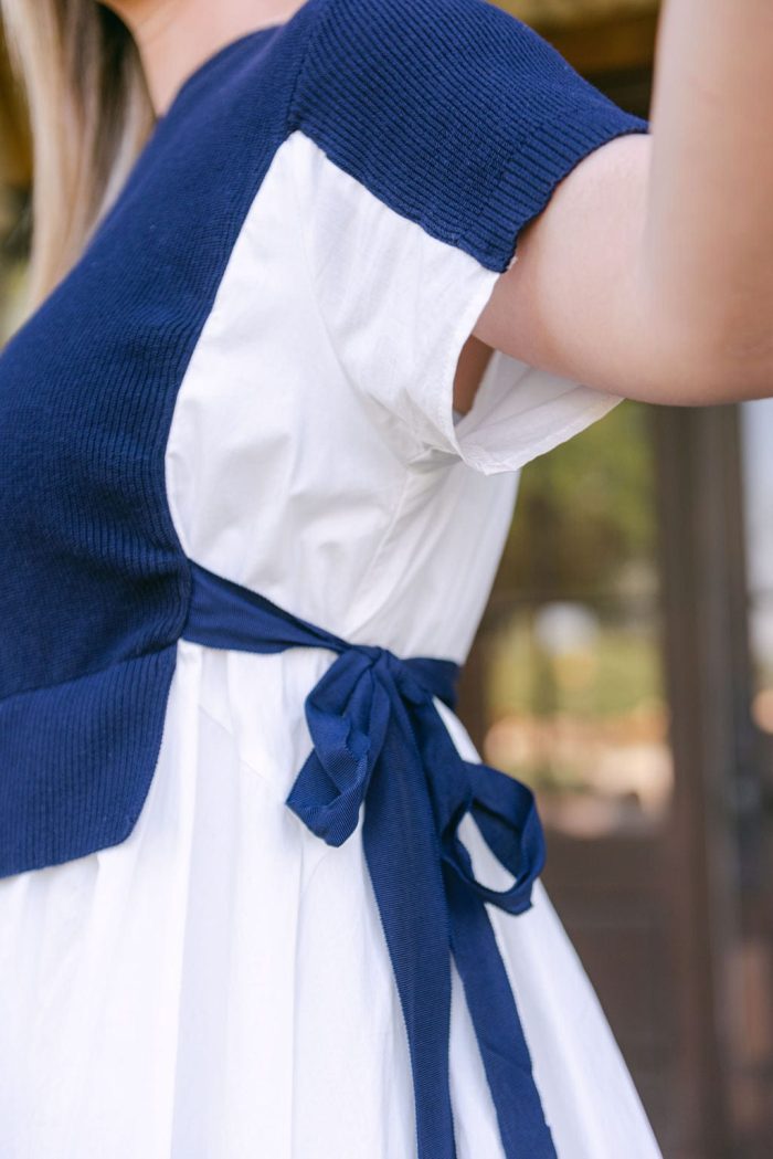 Navy Knit Detail Button Down Dress - Image 6