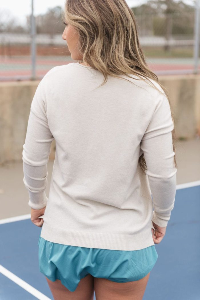 Beige Long Sleeve Front Seam Sweater - Image 2