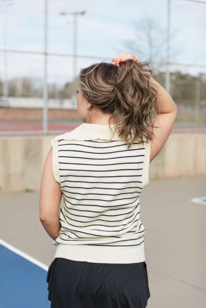 Cream Striped V-Neck Sweater Vest - Image 2