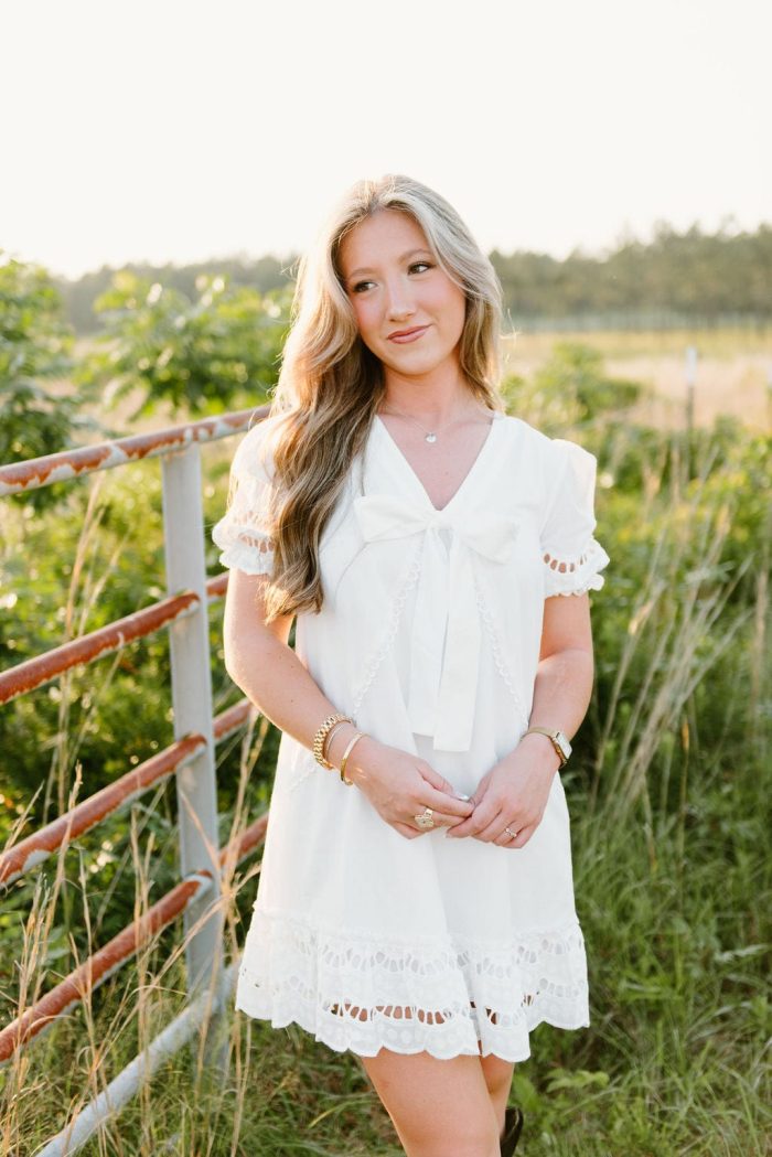 White Eyelet Lace Bow Front Dress - Image 6