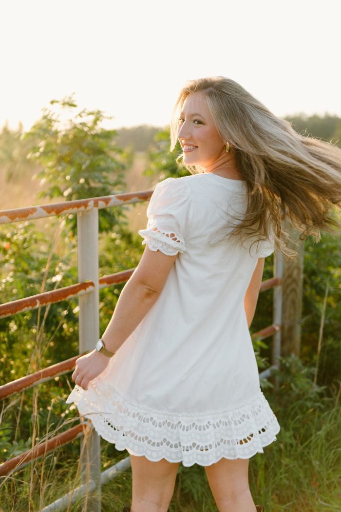 White Eyelet Lace Bow Front Dress - Image 2