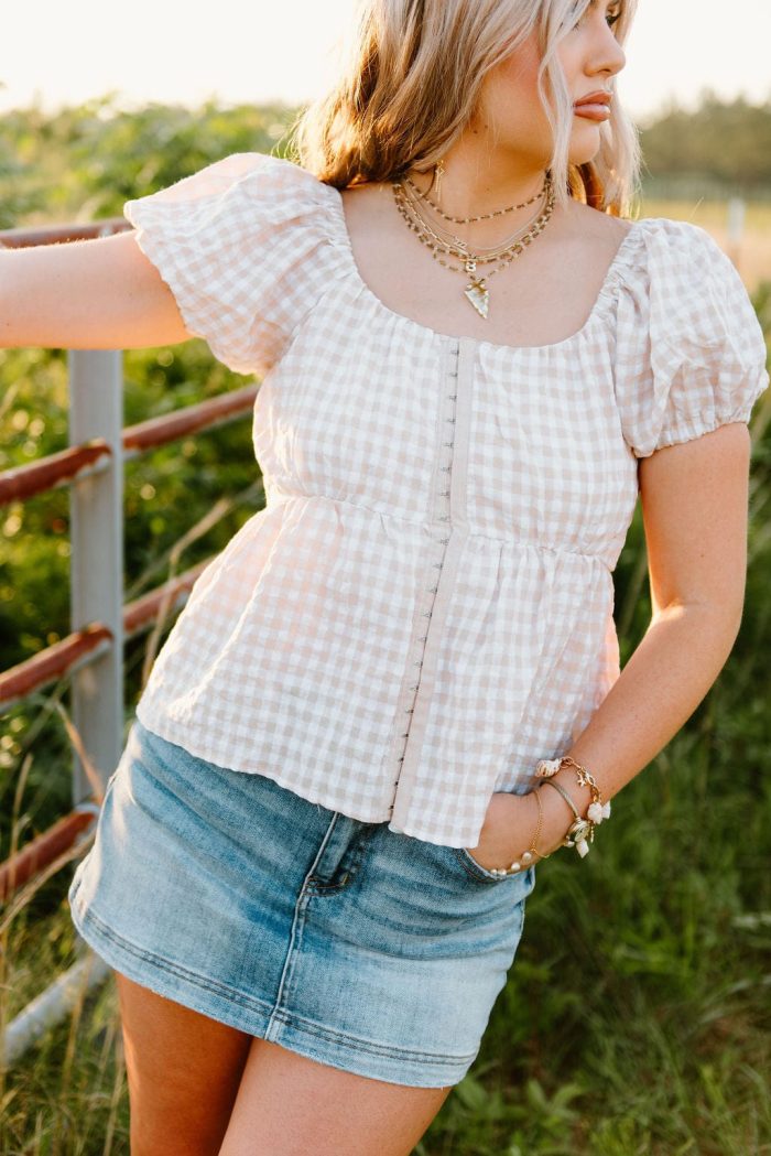Beige Gingham Babydoll Top - Image 6