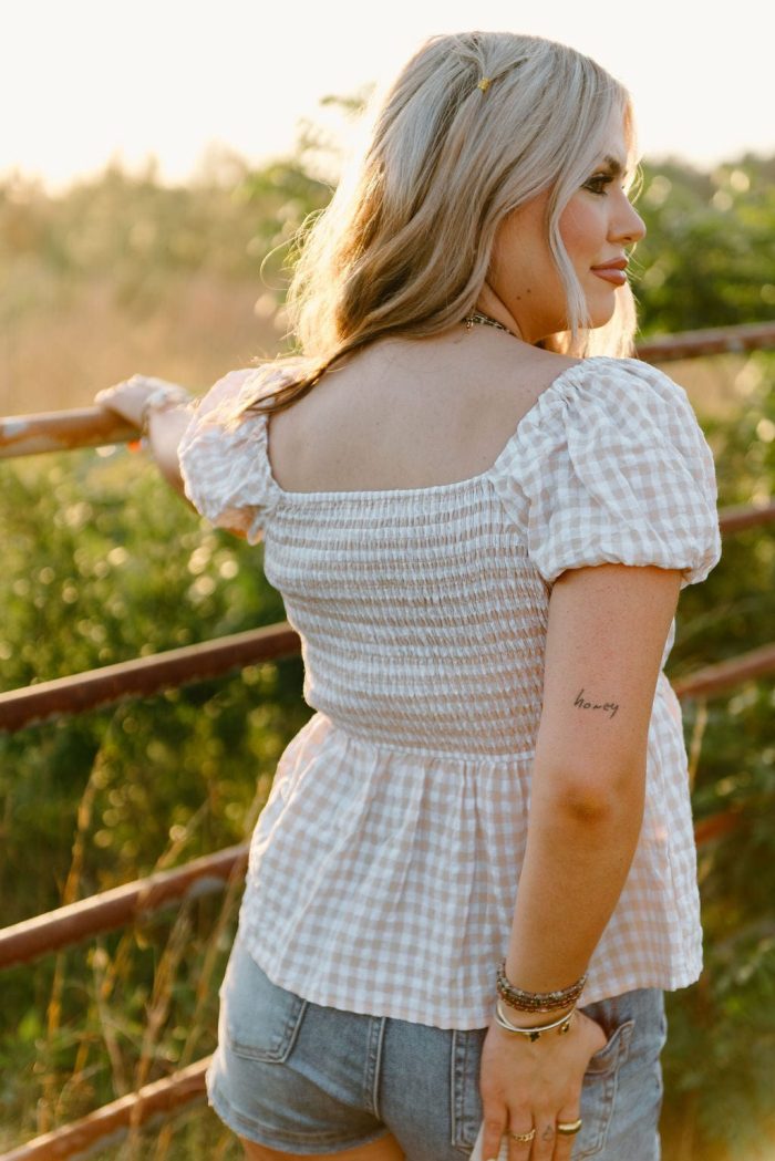 Beige Gingham Babydoll Top - Image 2