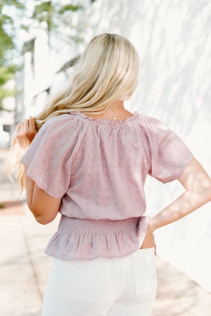 Lavender Eyelet Lace Smocked Blouse - Image 2